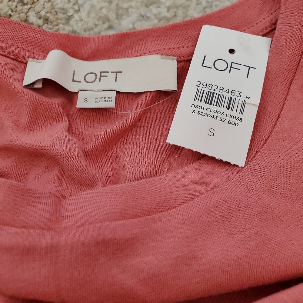 LOFT knit round neck front tie knot tshirt, small, pink - Picture 6 of 9